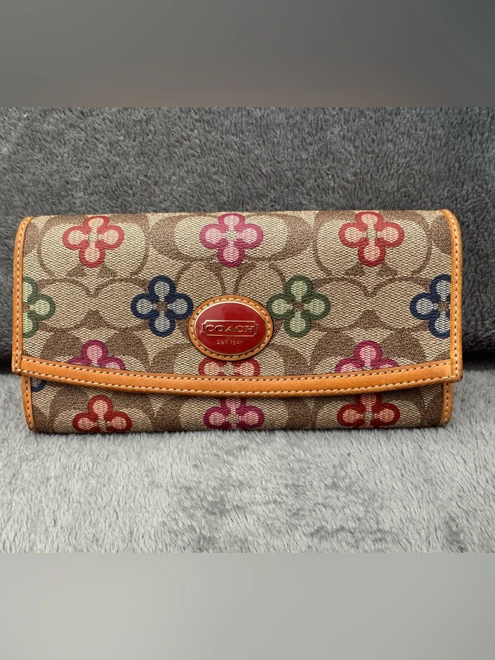 Coach Signature Floral Print Brown Bifold Wallet